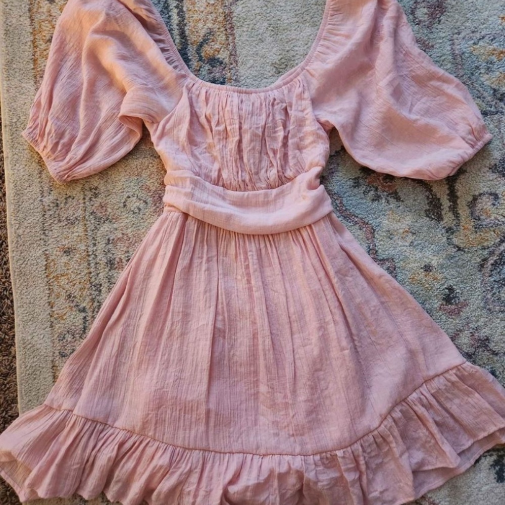 Phortric Womens Tie Back Summer Dress Square Neck Long Lantern Sleeve